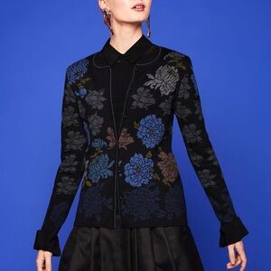 Oleana Norwegian Floral Button Silk Wool Cardigan